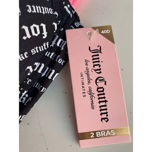 2 Pack Juicy Couture Sexy Push Up Bra JC8412 Wordplay Logo Black Pink Sz 40D NEW - Picture 2 of 9